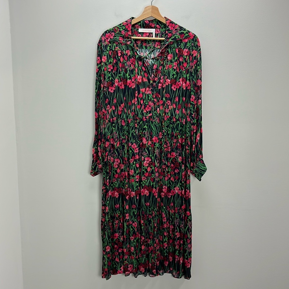 See By Chloe Black and Pink Floral Midi Dress